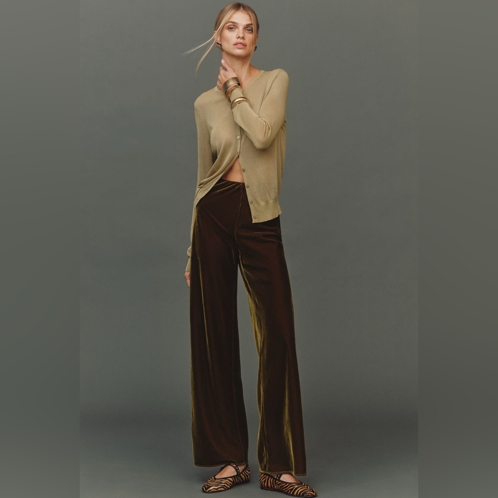 NWT! Anthropologie Moss Green Tilda Velvet Pants - Size Large 🎆